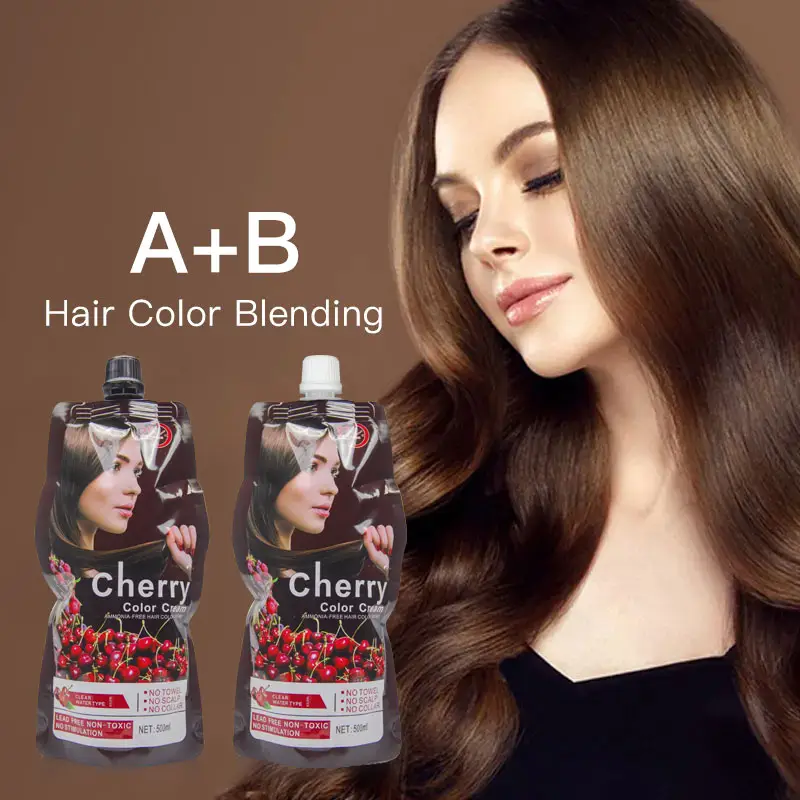 O OEM personaliza a cor do cabelo 500ml * 2 pacotes creme de cor de cabelo cereja livre de amônia para mulheres e homens tintura de cabelo