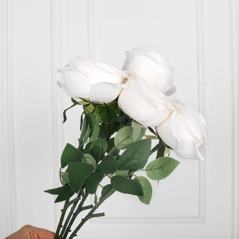 LFP059 grosir mawar sutra buatan putih tunggal dengan batang bunga panjang untuk dekorasi pernikahan Hari Valentine