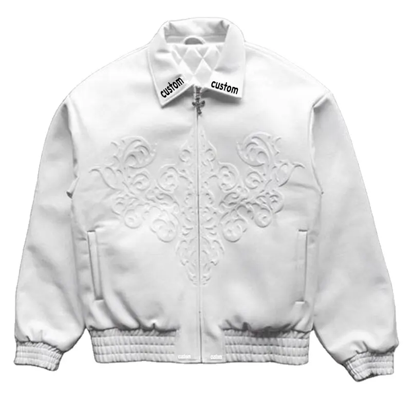 Chaqueta de moto de alta calidad a la moda al por mayor para hombre, chaqueta de piel blanca con logotipo personalizado de fabricante para hombre