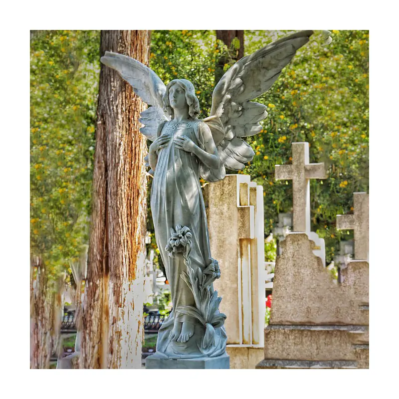 Moderna Grave intagliato A mano di Grandi Dimensioni Bianco Pietra di Marmo Cimitero Ali di Angelo Statua Per La Vendita