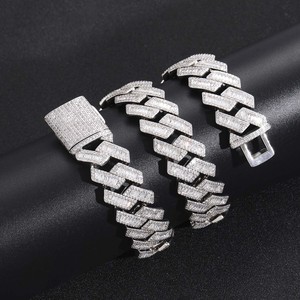 גדול גודל 20mm בגט CZ קובני קישור שרשרת תיבת אבזם יוקרה איש היפ הופ שרשרת צמיד בלינג מלא יהלומים מיאמי קובני קישור שרשרת