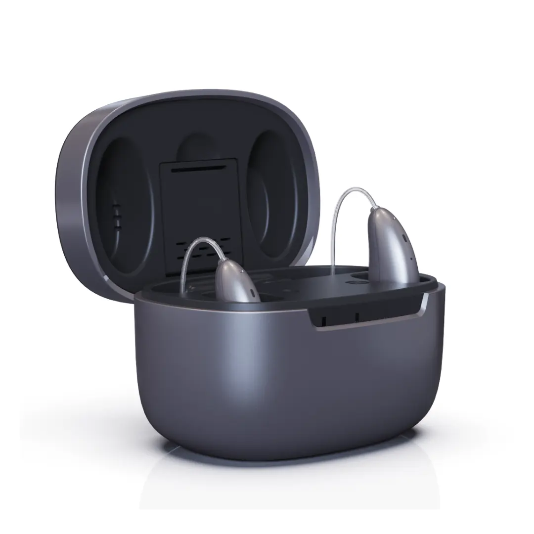 Amplificador auditivo recargable BTE Digital autoajustable de grado médico negro de alta potencia Jinghao para audición severa