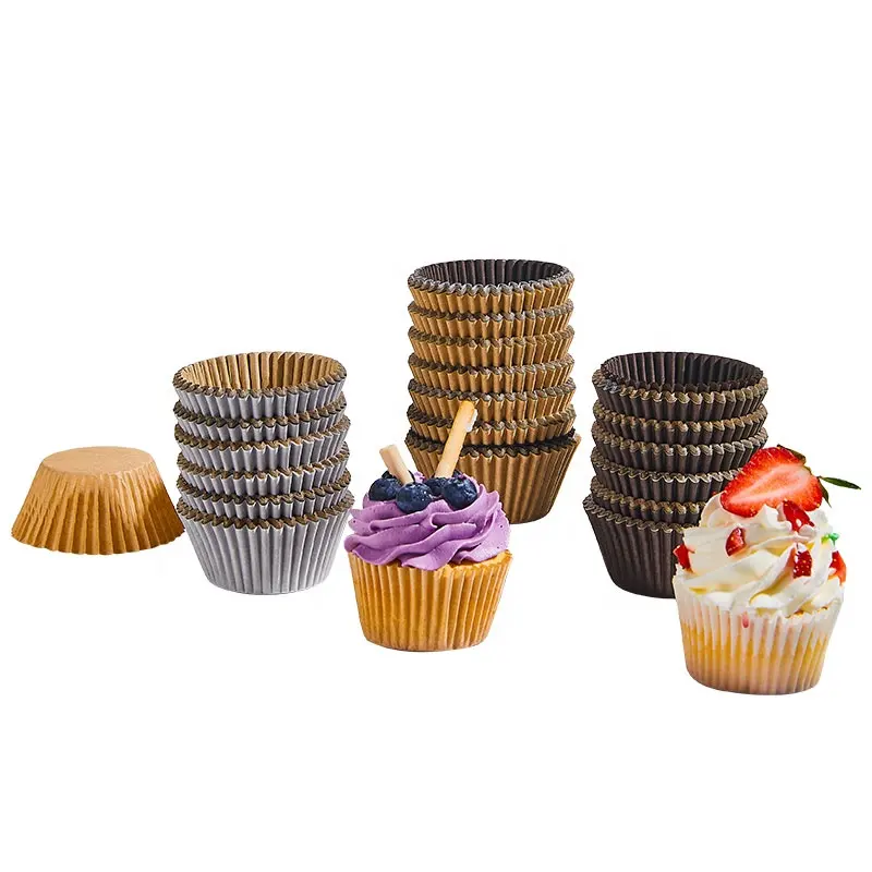 Kertas silikon cangkir bagian memanggang Muffin Cupcake Liner makanan kraft tahan minyak sekali pakai berwarna OEM