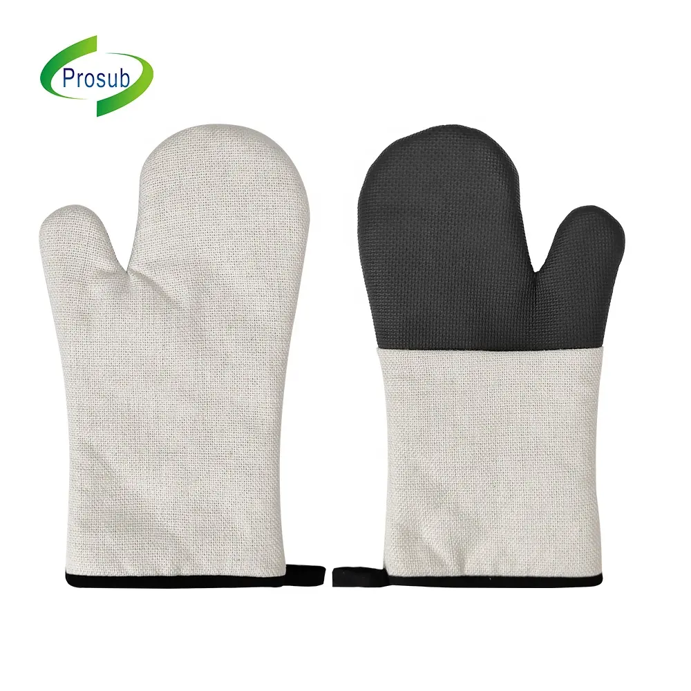 Guantes de horno de lino en blanco Prosub sublimación con guantes de aislamiento térmico de silicona para horno microondas