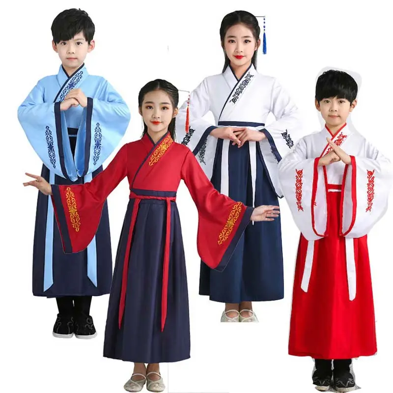ปาร์ตี้ปีใหม่เสื้อผ้าเด็กชายและเด็กหญิงราชวงศ์ฮันจีนแบบดั้งเดิม Hanfu เด็ก