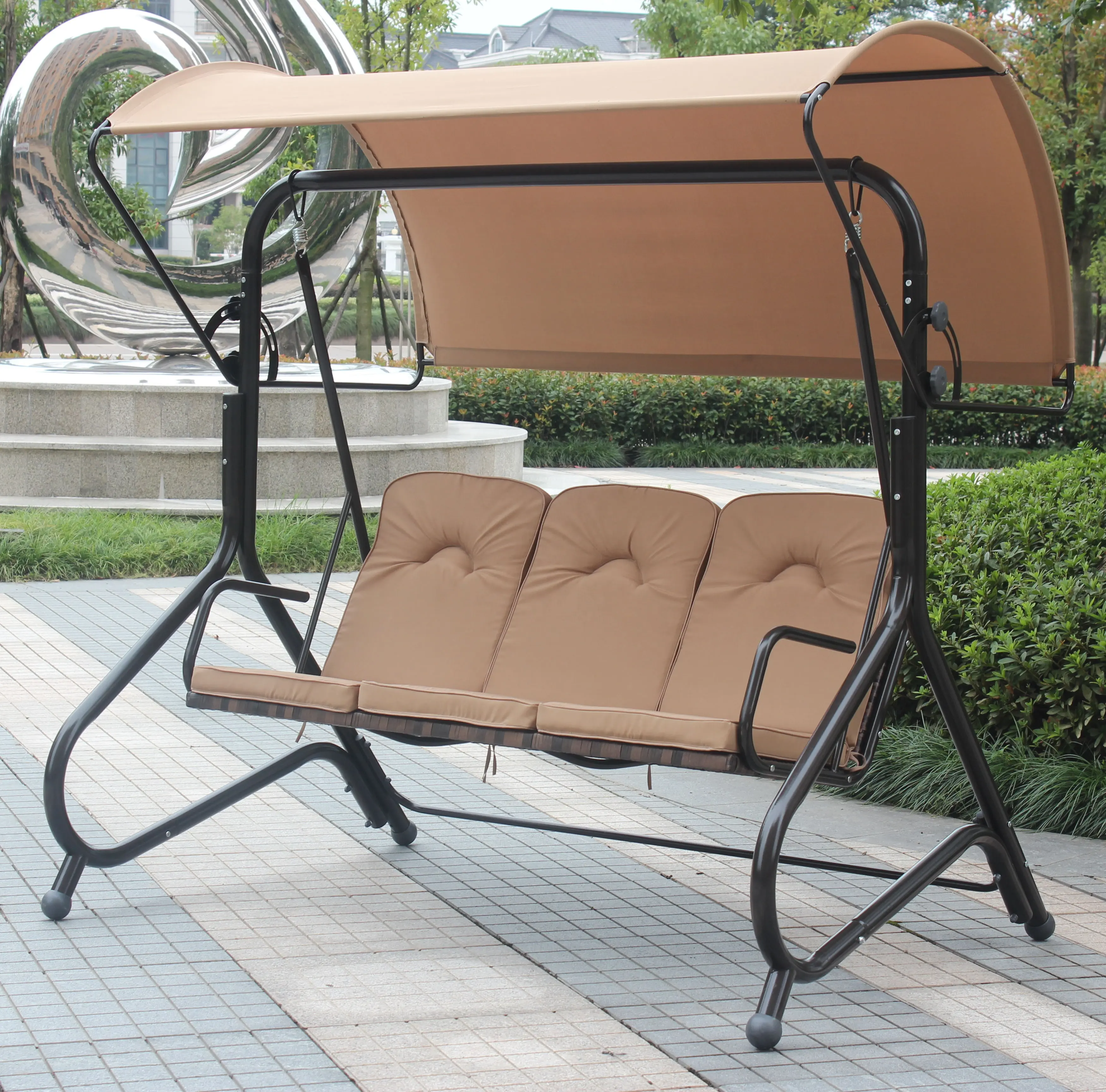 Columpio de alta calidad para silla de jardín, Columpio de hierro con toldo para playa, con 3 asientos