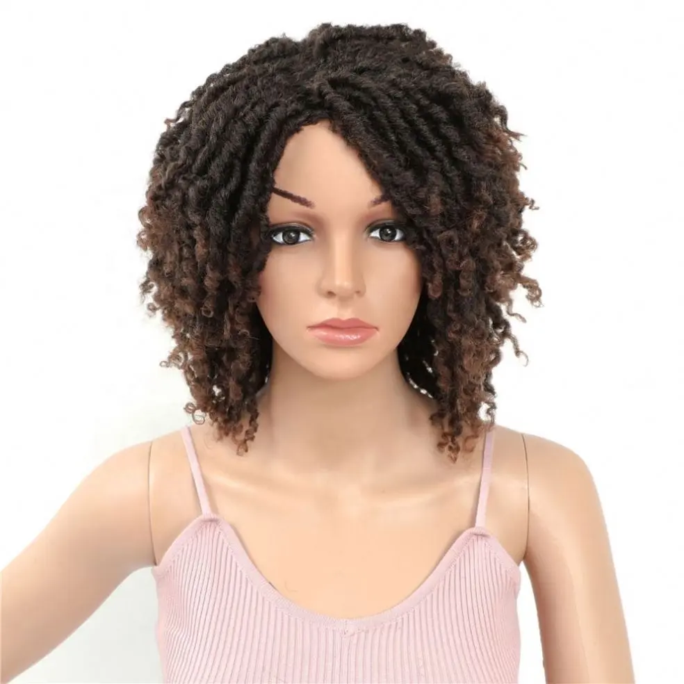 Soft Short 14 inch High Temperature Fiber Dreadlock Ombre Burg Crochet Twist Hair Synthetic Wigs For Black Women