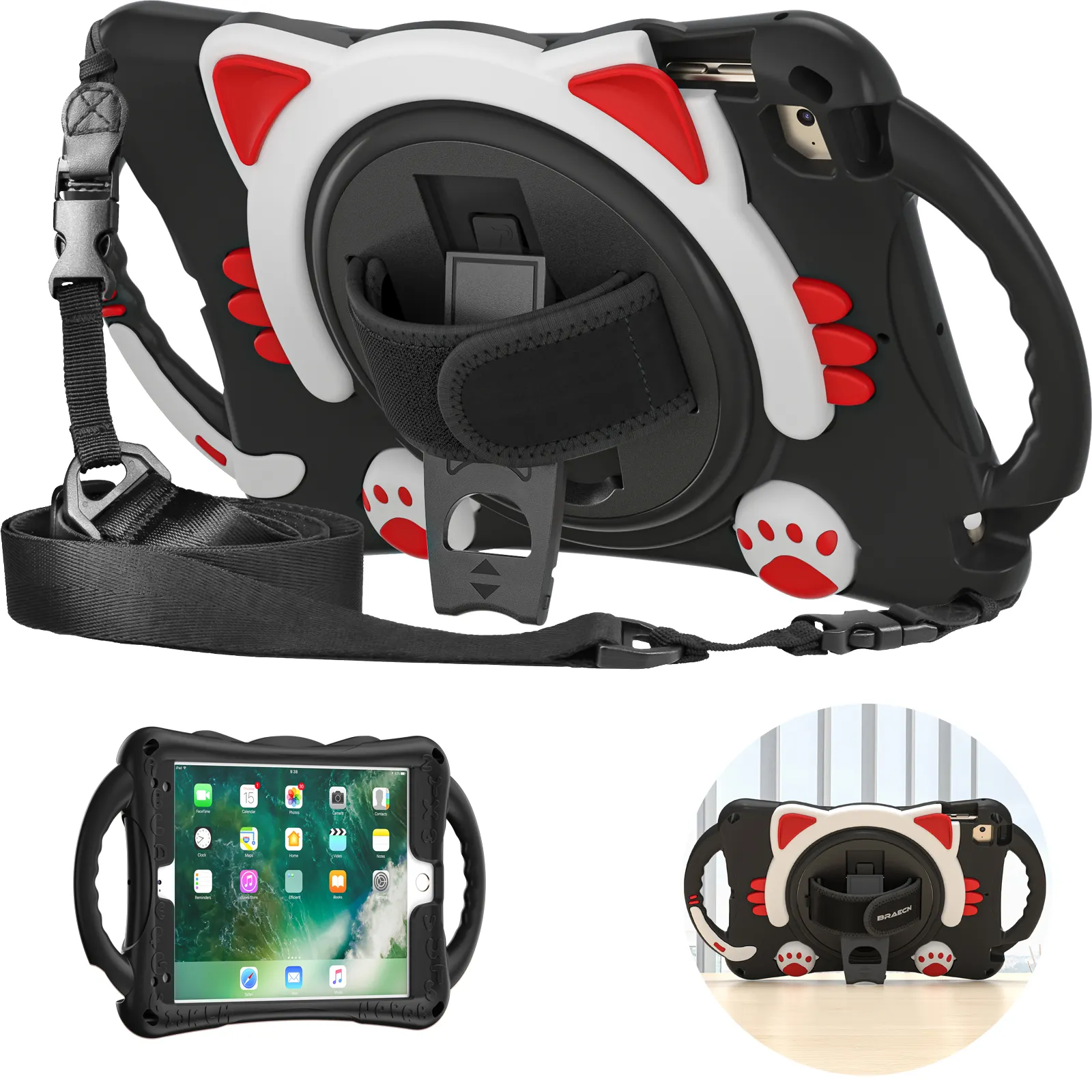 Custodia in gomma per Tablet dal Design amichevole per bambini con cavalletto e tracolla per ipad mini 1 2 3 4 5 cover posteriore