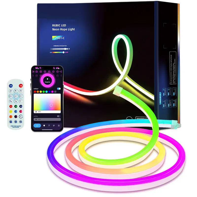 Digital controlable Rgbic 6*12mm Multi colores para lámparas de pared jardín neón Rgb Running Led Strip Light