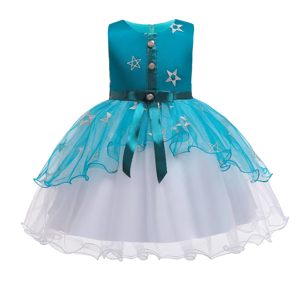 Avrupa tarzı kabarık örgü çocuk prenses elbise bebek kız doğum günü elbiseleri için 2 Y zarif çocuk topu balo kıyafetleri