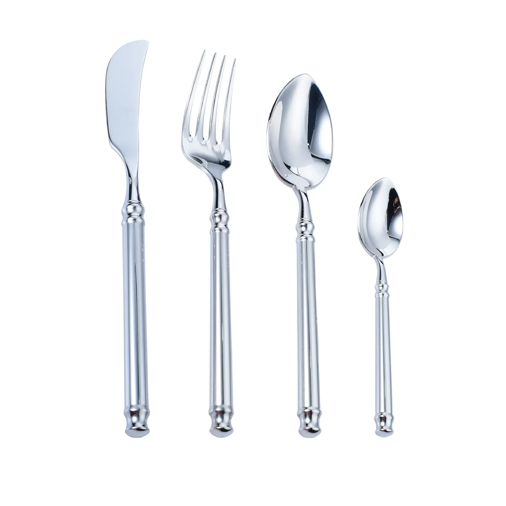 Wholesale Heavy round handle Spoon And Fork Set Luxury Golden Cutlery Set Stainless Steel 18/10 Silverware Flatware Gold Spoon