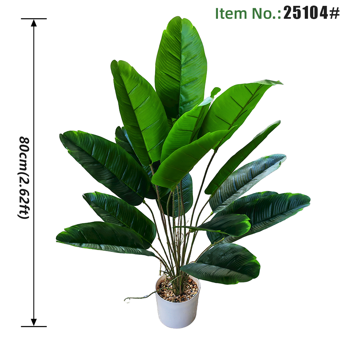 Plante artificielle en pot, feuille de bananier vert uni, 80 cm