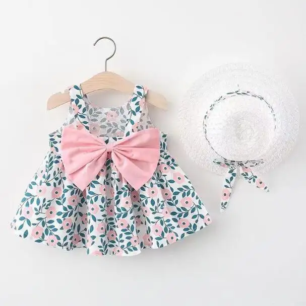 トップファッション1-3歳赤ちゃん幼児幼児キッズフローラルボウノットプリンセスサマードレス