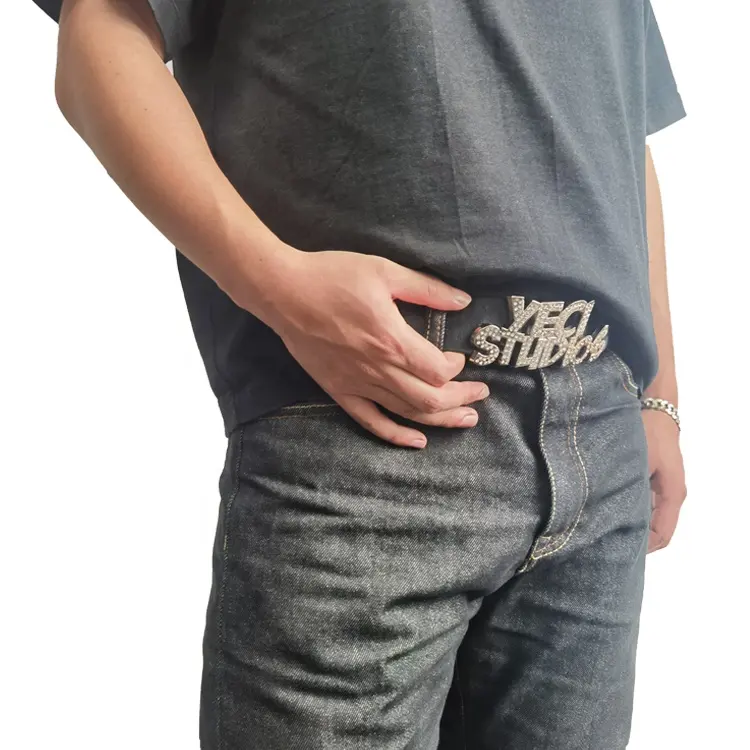 Высококачественная брендовая Серебристая блестящая металлическая пряжка для ремня со стразами и логотипом на заказ для мужчин