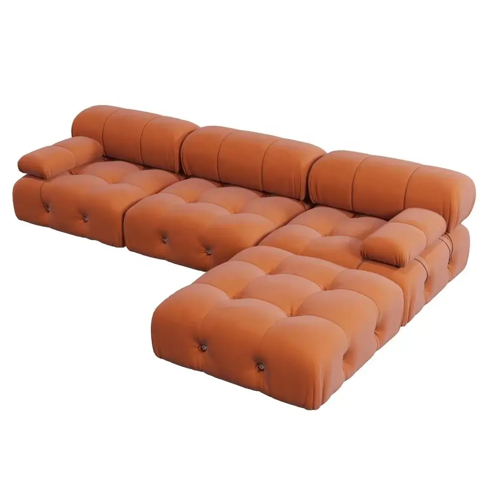 Sofa modulable nordique en forme de L, canapés modulaires, meubles de maison avec pouf modulable combinaison velours, stock disponible