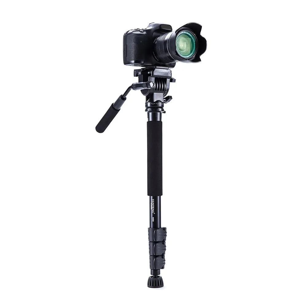 Yunteng VCT-558 kamera Monopod + sıvı Pan kafa + Unipod tutucu Canon Nikon ve tüm DSLR kameralar için 1/4 "montaj