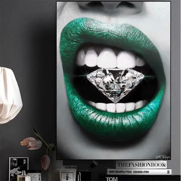 Lèvres Sexy Avec Diamant Impressions Sur Toile Moderne Décor À La Maison Peintures Imprimé Peintures À L'huile Sur Toile Mur Art