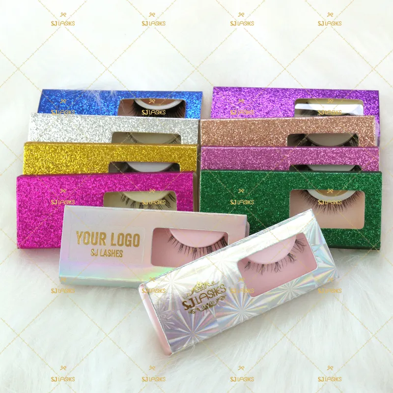 Glitter Wimpern Verpackungs boxen Gold Lila Silber Wimpern Display Box Für Falsche Wimpern 1 Paar Lagerung Kostenloses Logo Großhandel Oberlicht