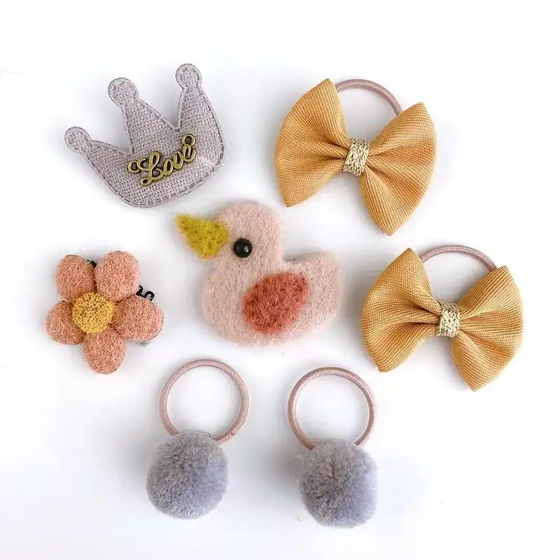 JIRIS New Arrival Lovely Baby Hair Clips Hair Ties Bow Sets For Babies furry hair tie