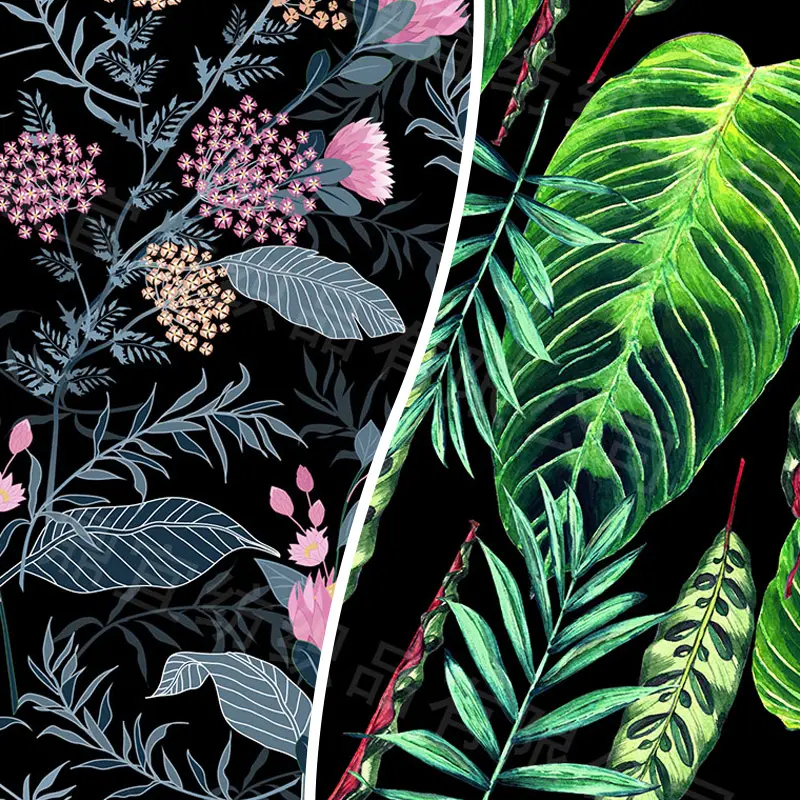 Pano de tecido estampada digital, 100% poliéster plantas tropicais para vestir, casaco e tecido