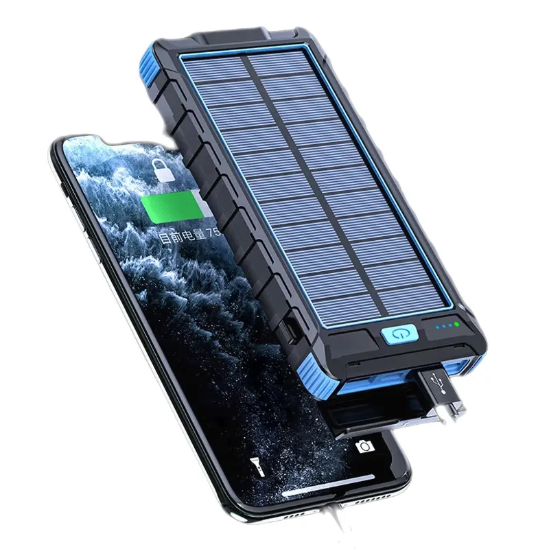 En iyi güneş enerjisi bankası su geçirmez güneş enerjisi şarj cihazı 2 USB portu harici şarj edici güç bankası Xiaomi iphone için kablosuz şarj ile