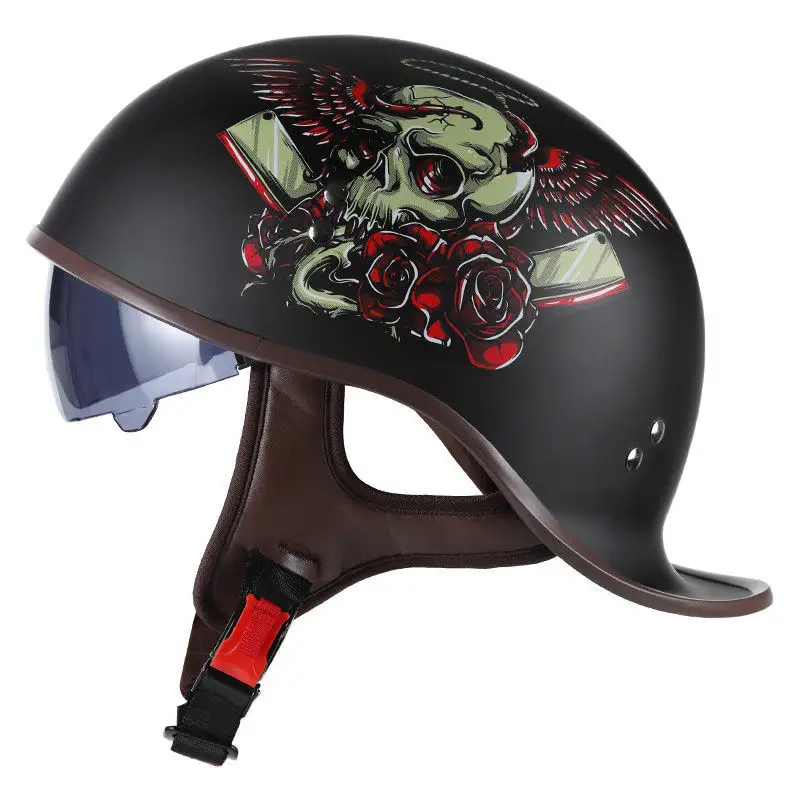 Шлем мотоциклетный с принтом рыцаря, полушлем для мотоциклистов harley, с граффити, кровь, роза, подходит для мотоциклистов