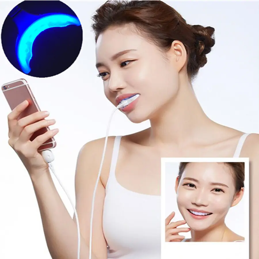 16 pièces Led portable dents blanchiment des dents appareils avec 3 lignes de connexion pour iphone et android etc