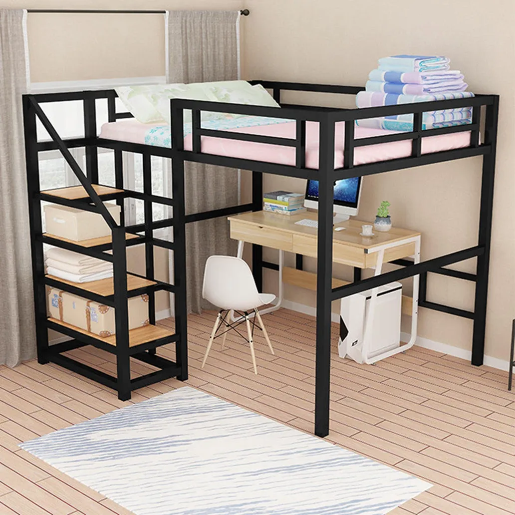 Dormitório de apartamento TS, cama multifuncional de ferro, loft de metal moderno, beliche com móveis de quarto e armazenamento