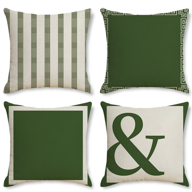 Luxury Style Green Linen Sofa Pillowcase Dark Green Geometric Pattern Pillowcase Bedside Decoration Cushion Cover