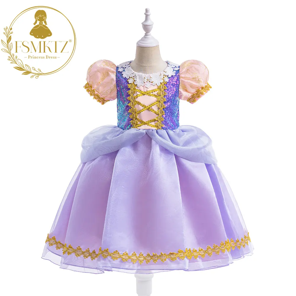 FSMKTZ Pretty Carnival Cosplay disfraz con lentejuelas princesa niñas vestido de flores para niñas niños Drama ropa