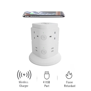 Cable de extensión de placa de alimentación de Torre Vertical anti-trueno de enchufe británico multicapa con interruptor y carga inalámbrica - Product Image 3