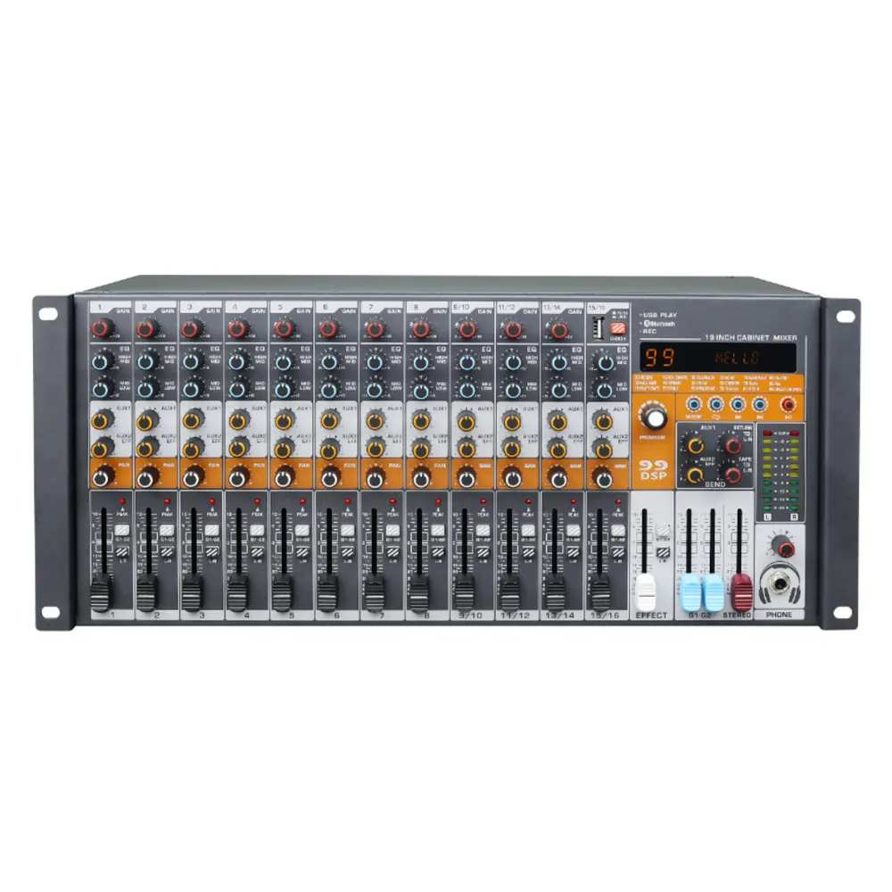 Consola mezcladora de Audio profesional para DJ, mezclador de Audio compacto de 16 canales, estante montado de 19 pulgadas