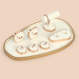 Jinsky Beige Color Jewelry Display Set Golden Frame <strong>apple</strong> Shape Jewellery Stands Oval Shape Platform for Counter showcase - Product Image 2