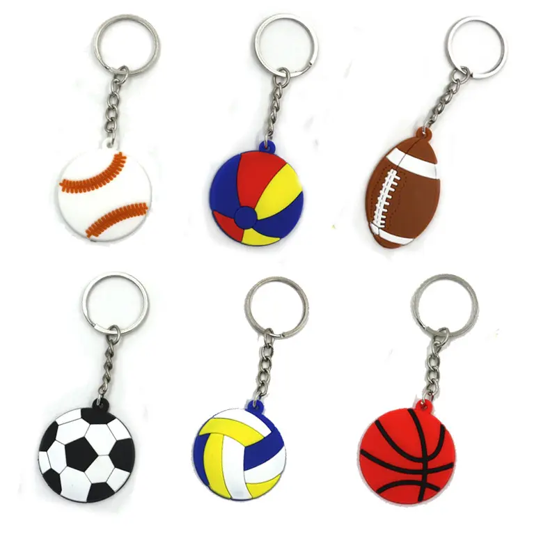 Chaveiro de pvc para vôlei, acessório de borracha pvc personalizado, pingente de beisebol, basquete, futebol