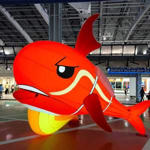 Khinh khí cầu quảng cáo hình cá mập hoạt hình bơm hơi, chất liệu Oxford/PVC chống thấm nước, đèn LED, đường may đôi, kích thước lớn - Product Image 1