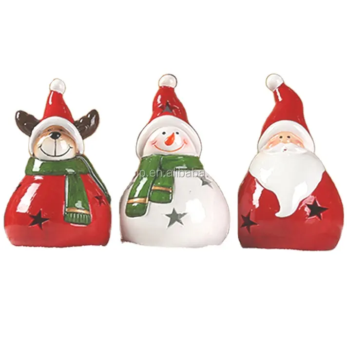 Adornos de cerámica hechos a mano para Navidad, adornos de Navidad de santa, muñeco de nieve, alce, 2023