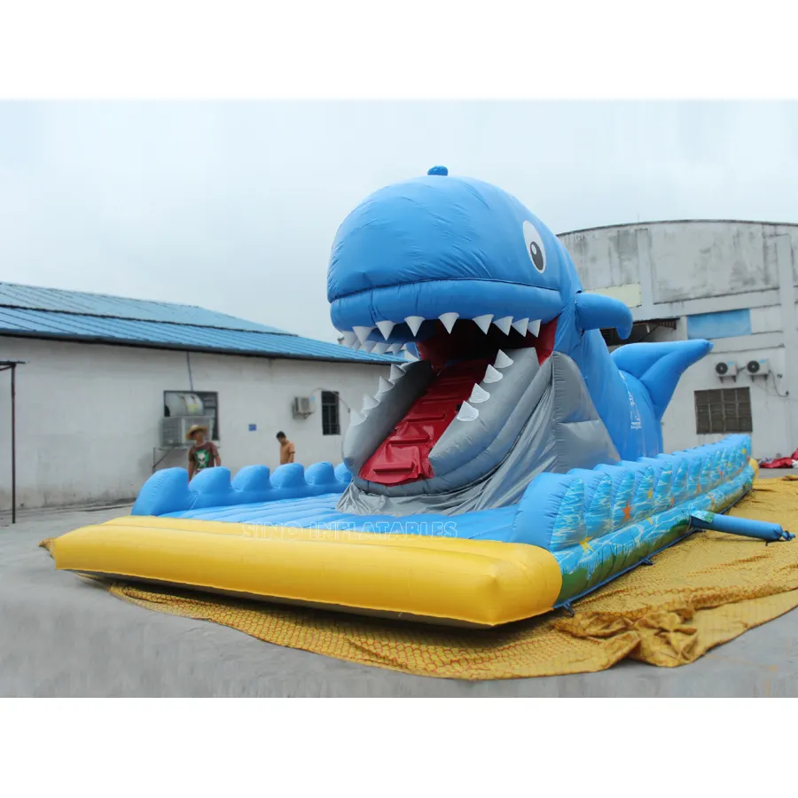 Whale-tobogán inflable gigante para niños, con boca móvil, para patio al aire libre