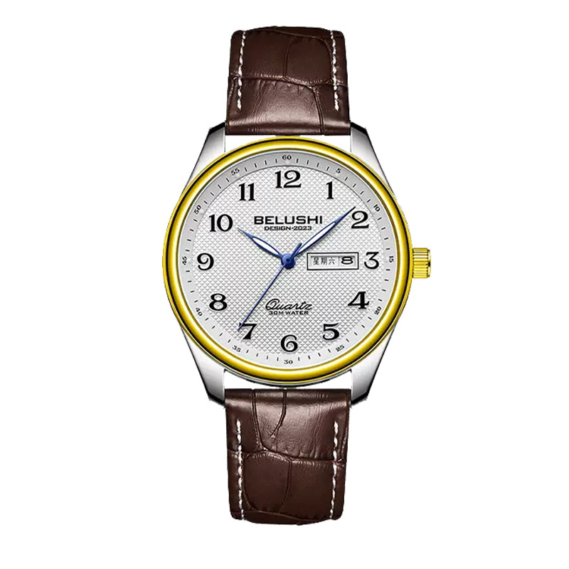 B- 9401เข็มขัดผู้ชายผิวสีขาวสีน้ำตาล