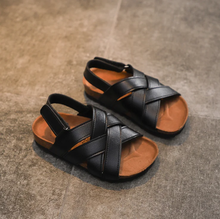 High Quality New design Children Slide Sandals Leather Cork Slippers Boys Girls Flip Flops Toddler Sandals For Kids
