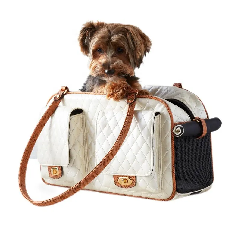 Transport en cuir Respirant Mesh Design Luxury Cat Dog Carrier Pet Travel Tote Bag
