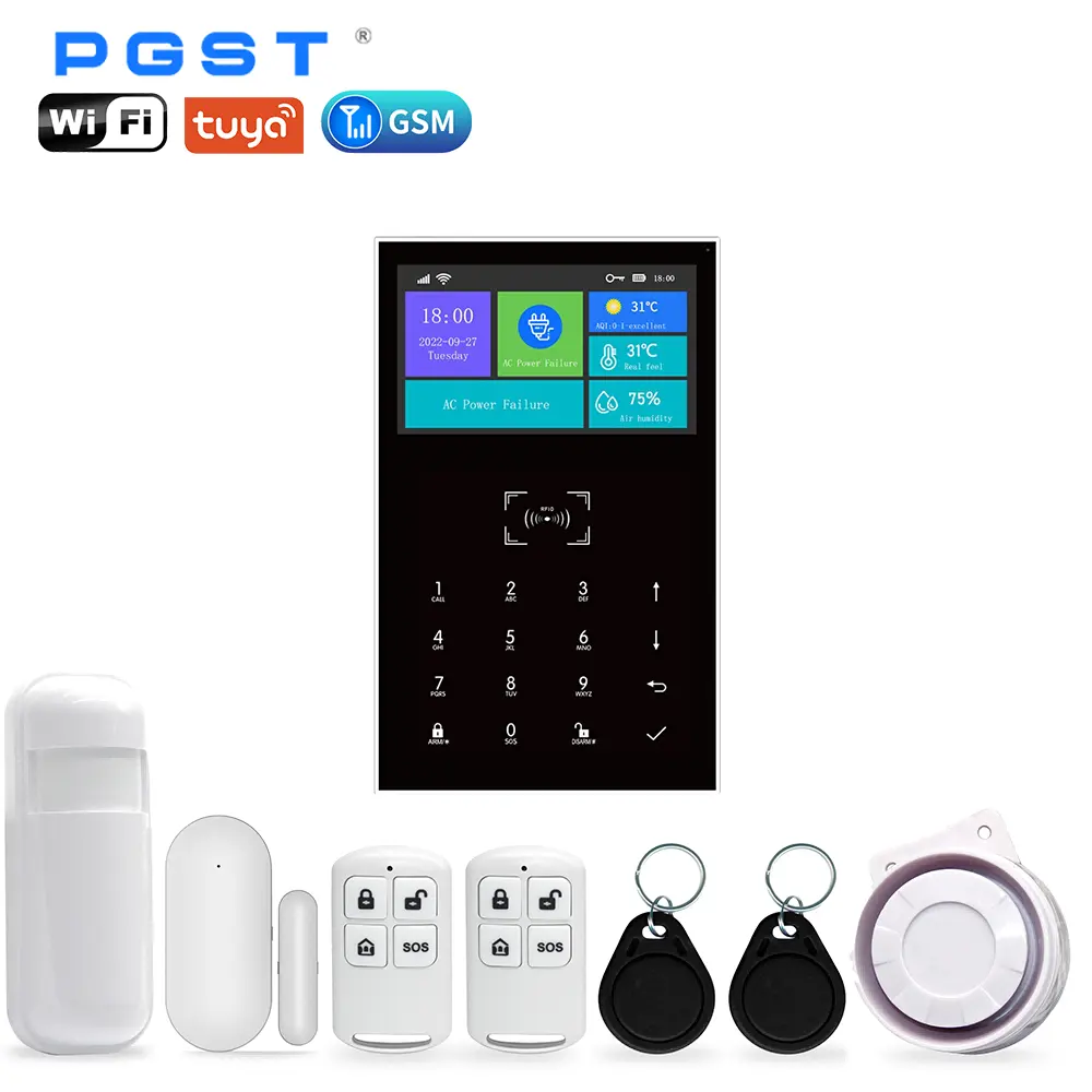 PGST système d'alarme anti-cambriolage à télécommande avec écran LCD système d'alarme anti-intrusion sans fil Tuya Home Wifi GSM alarme de sécurité