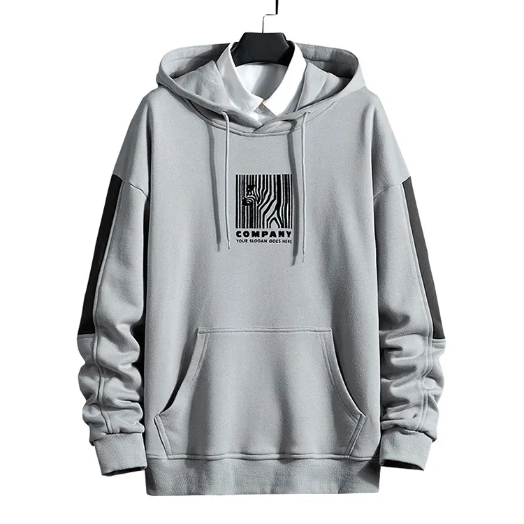 Gray 100% polyester sweatshirt embroidered hoodies for men