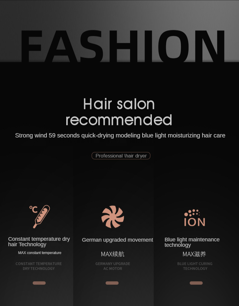 Professional salon hot hair tools hair blow dryer custom strong wind 800W 1300W hair dryer