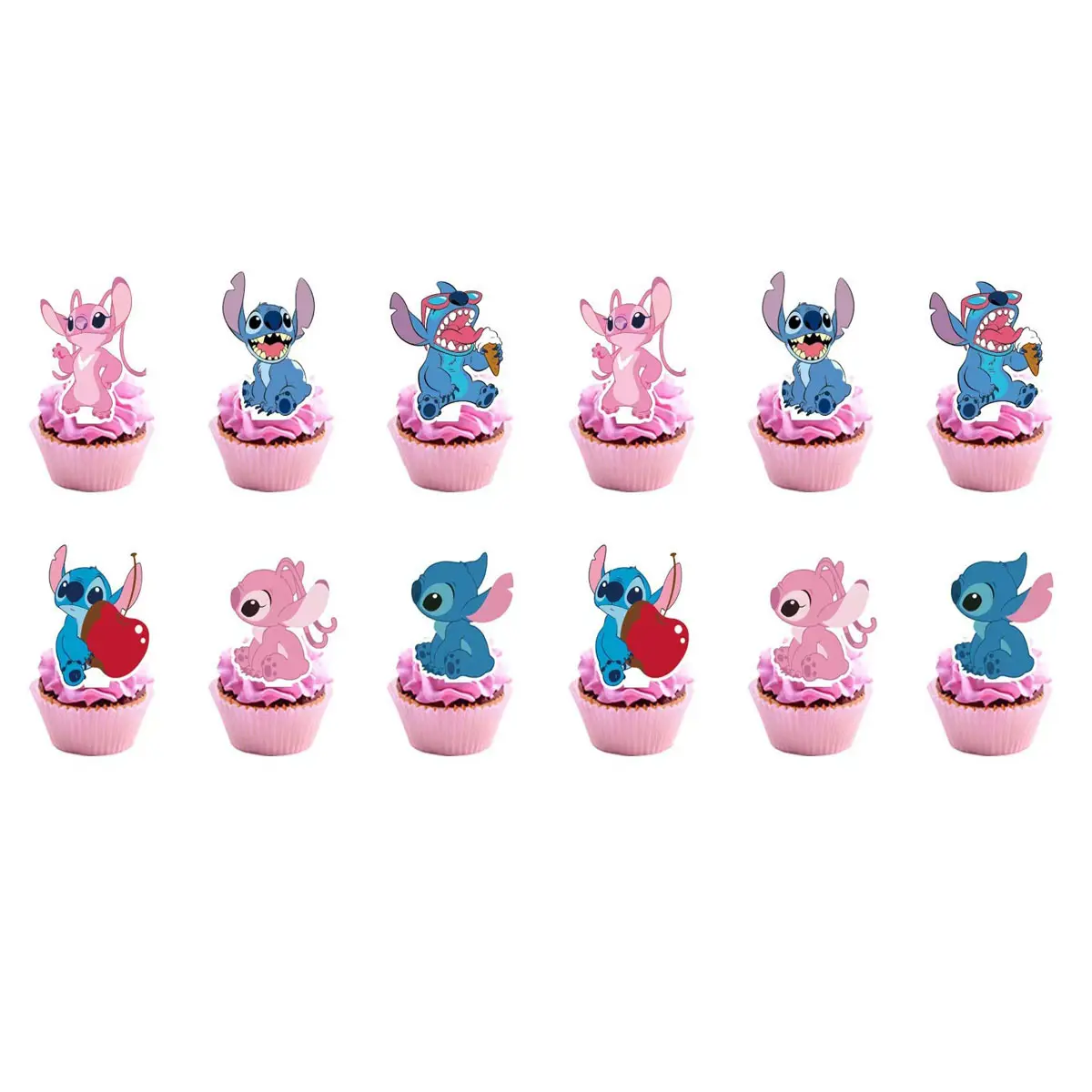 Fai da te Cupcake Topper Mini Cake Picks Plugin bandiere per compleanno festa di natale Cartoon Lovely Angel Stitch decorazione all'ingrosso