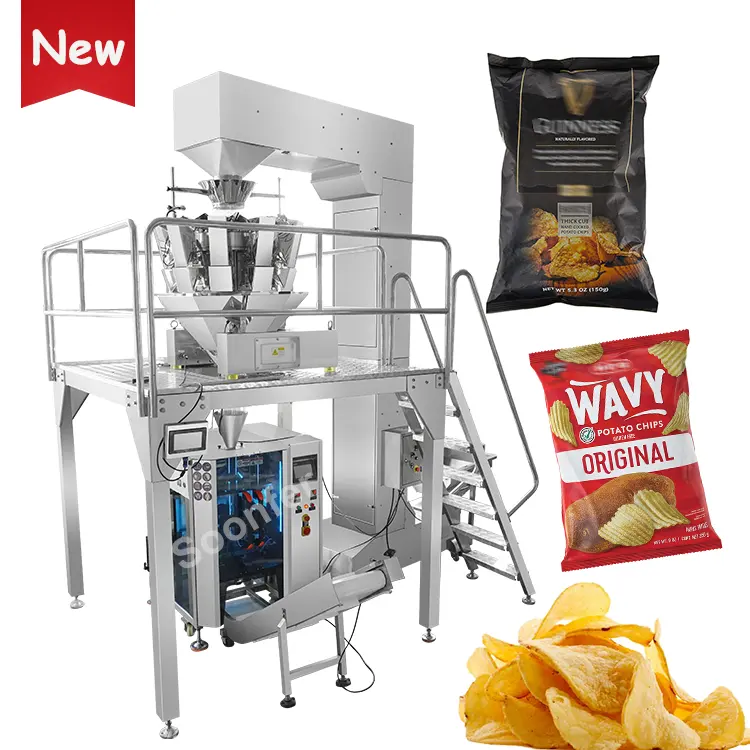 Yüksek hızlı otomatik patlamış mısır ağırlıklandırma aperatif paketleme makinesi dikey granül patates cipsi paketleme makinesi