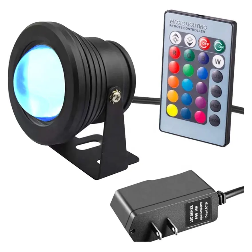 Nueva fuente 10W 12V CAMBIO DE Color IP68 a prueba de agua con control remoto para patio jardín foco LED piscina lámpara RGB