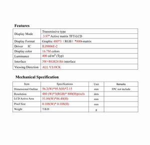 Ban đầu trình điều khiển ILJ9806E-2 3.97 "TFT <span class=keywords><strong>LCD</strong></span> module 56.2x95.5 mét hoạt động ma trận điều hòa không khí hiển thị - Product Image 3