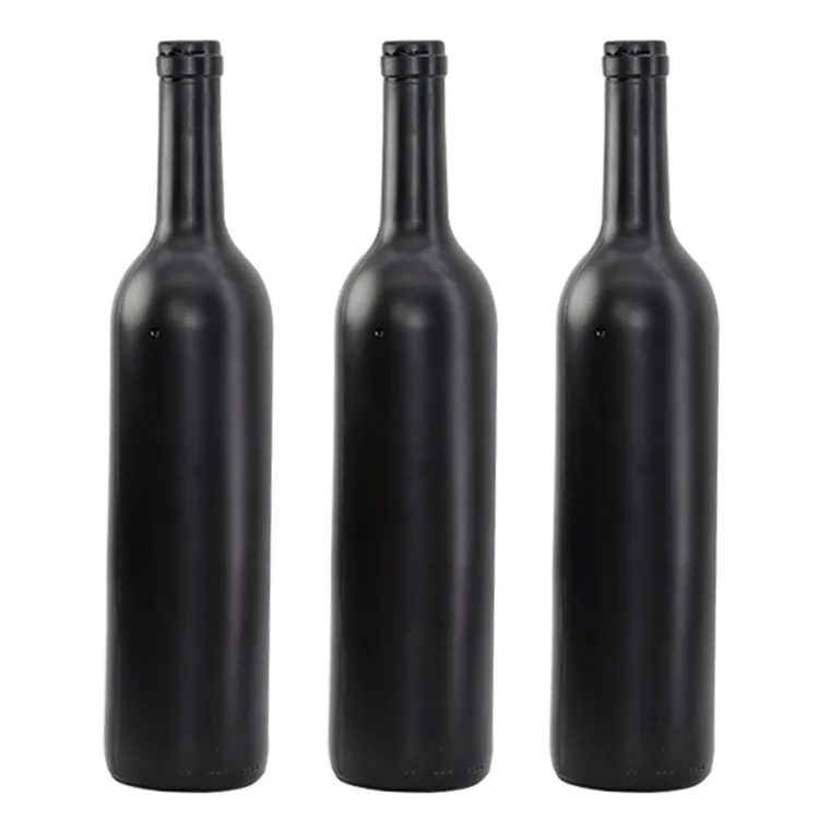 Nuevo diseño único Premium personalizado colorido beber 375ml 500ml 750ml 1000ml botellas de vino de vidrio negro mate con corcho