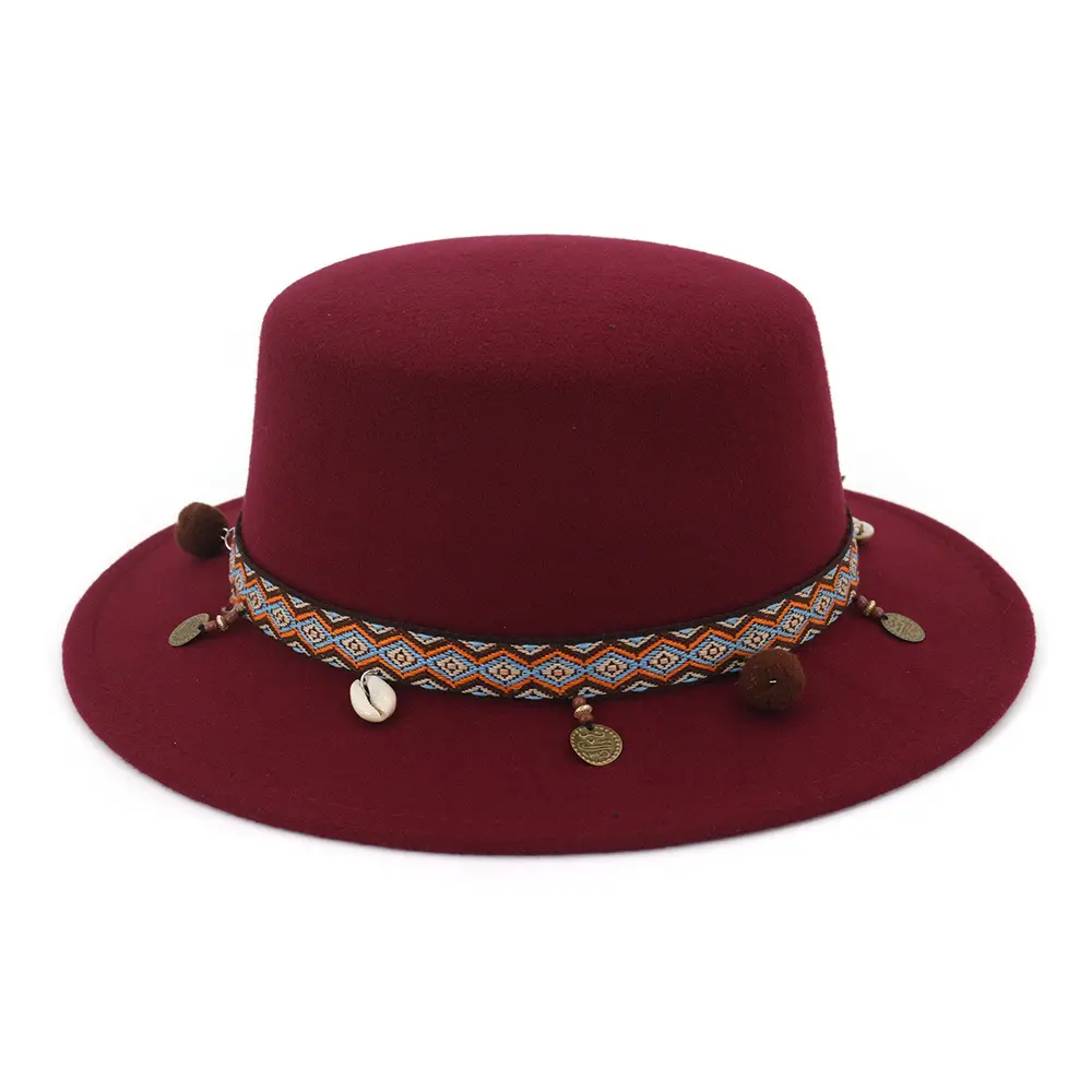 Hot Sell Popular Womens Flat Bowler Top Wool Felt Top Hat