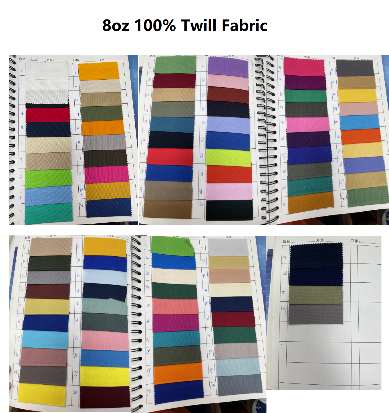 100% cotton twill fabric colors